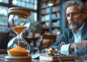 old man seeing time lapse sitting on table representing Why time feels faster as we age