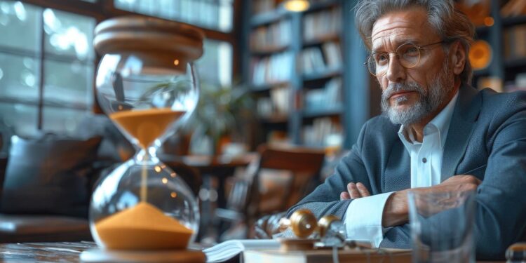 old man seeing time lapse sitting on table representing Why time feels faster as we age