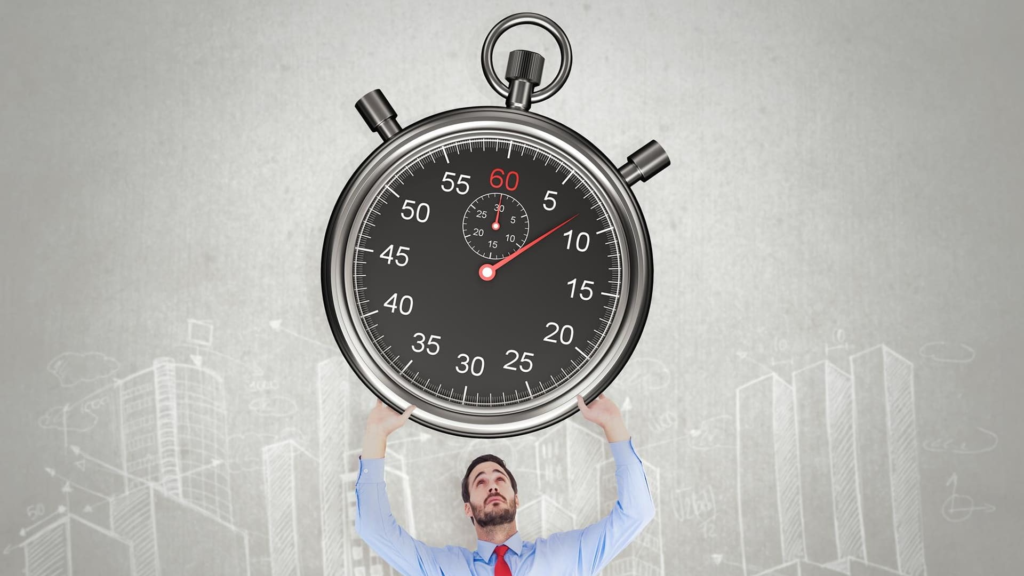 A man holding clock representing how time flies 
