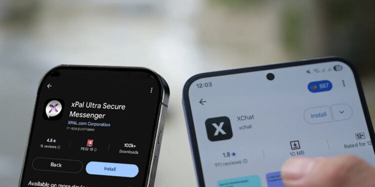 xPal encrypted messaging app and xChat google store and apple store screen side by side